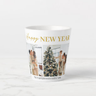 Simple Elegant Modern Happy New Year Two Photo Latte Mug