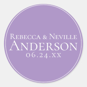 Simple Elegant Modern Lavender Text Wedding Classic Round Sticker