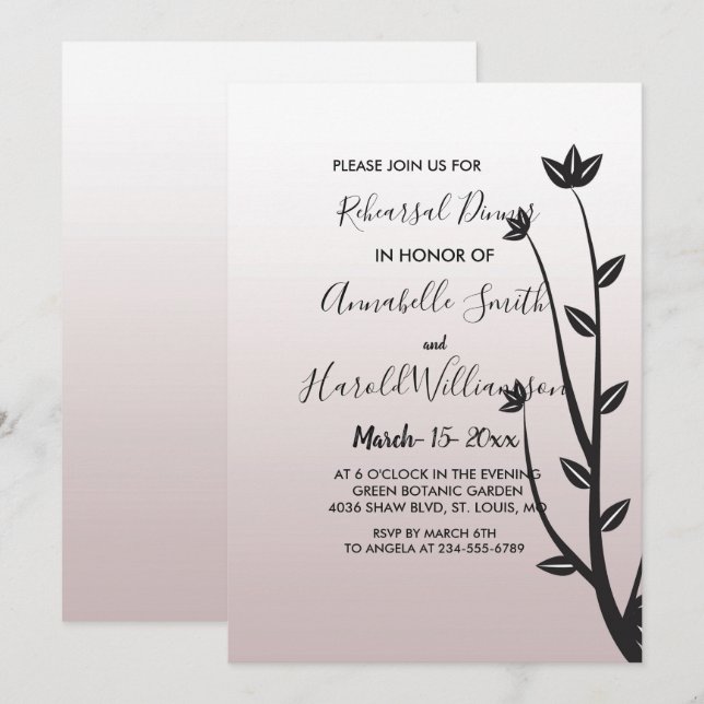 Simple Elegant Modern leaves   Rehearsal Dinner Invitation (Front/Back)