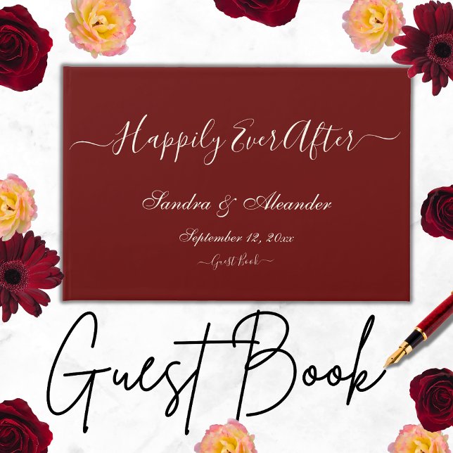 Simple Elegant Modern Minimal Burgundy Red wedding Guest Book (Creator Uploaded)