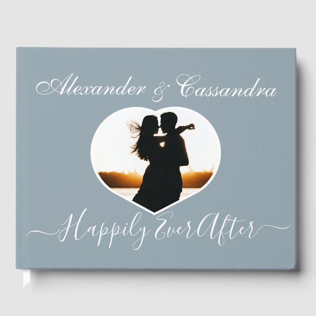 Simple Elegant Modern Minimal Dusty Blue wedding Guest Book (Front)