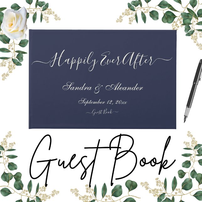Simple Elegant Modern Minimal Navy Blue White Wed Guest Book (Creator Uploaded)