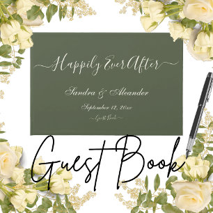 Simple Elegant modern Minimal Olive Green wedding Guest Book