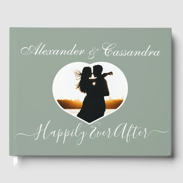 Simple Elegant Modern Minimal Sage Green wedding Guest Book (Front)