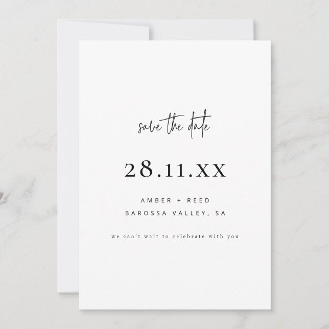 Simple Elegant Modern Minimalist White Hand Drawn Save The Date (Front)
