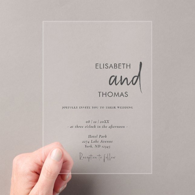Simple elegant modern minimalistic wedding  acrylic invitations (Insitu (Handheld))