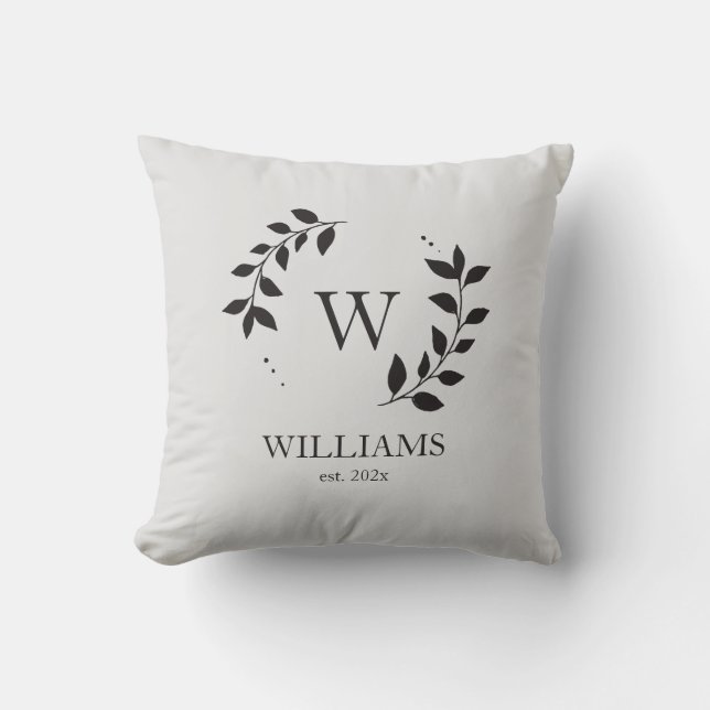 Simple Elegant Modern Monogram Family Last Name Cushion (Front)