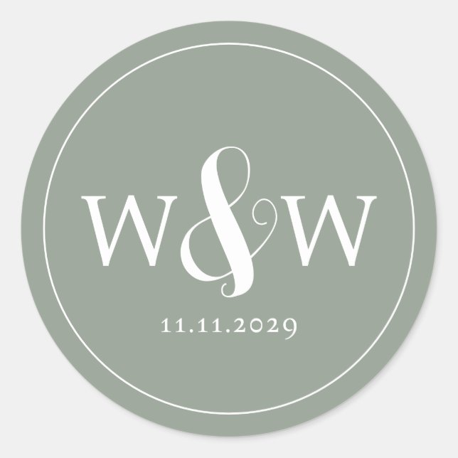 Simple Elegant Modern Monogrammed Wedding Classic Round Sticker (Front)