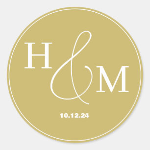 Simple Elegant Modern Monogrammed Wedding Classic Round Sticker