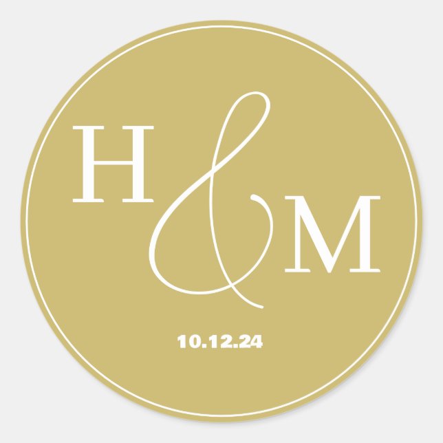 Simple Elegant Modern Monogrammed Wedding Classic Round Sticker (Front)