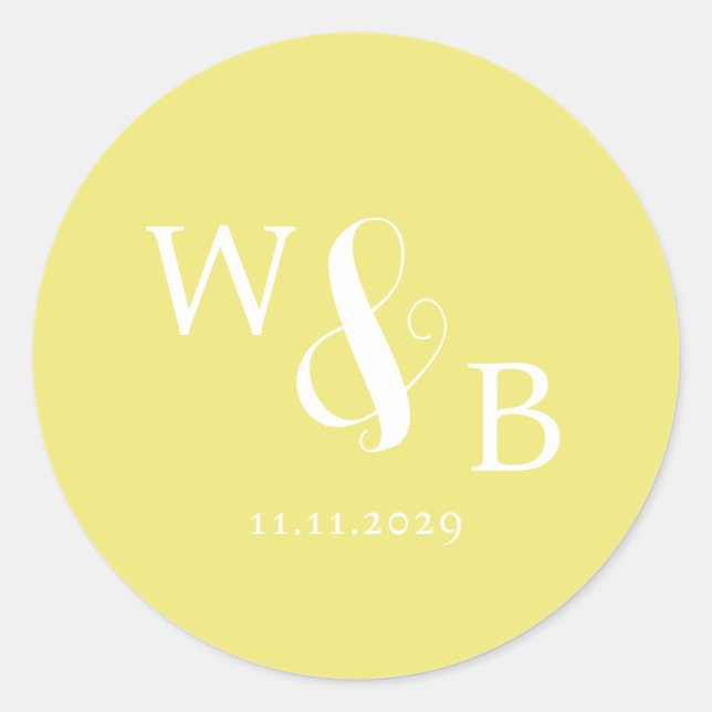 Simple Elegant Modern Monogrammed Wedding Classic Round Sticker (Front)