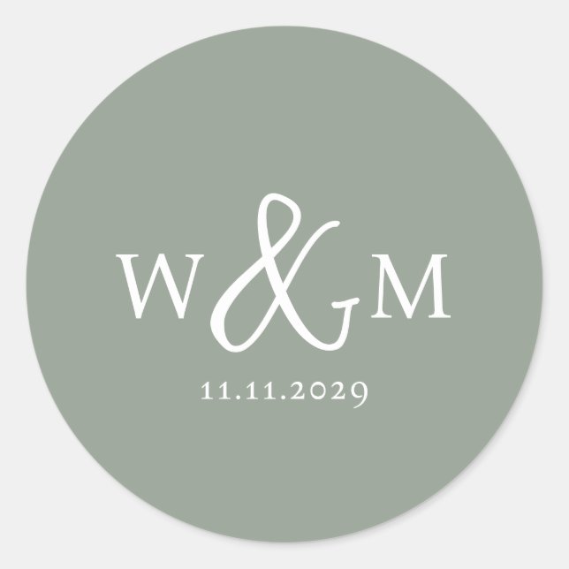 Simple Elegant Modern Monogrammed Wedding Classic Round Sticker (Front)
