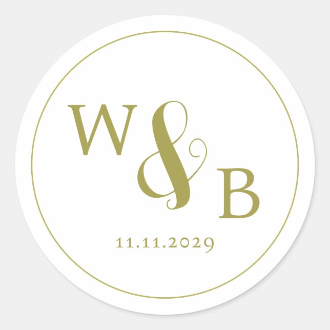 Simple Elegant Modern Monogrammed Wedding Classic Round Sticker (Front)