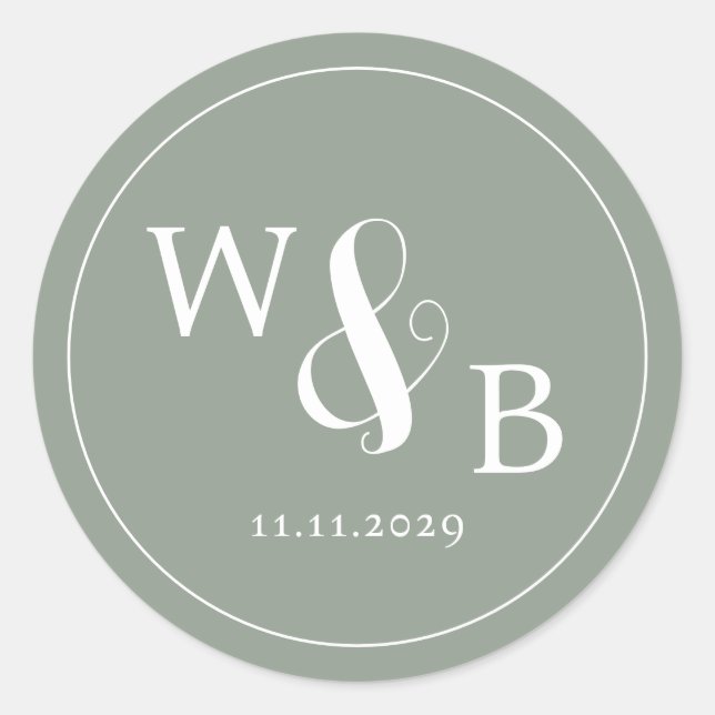 Simple Elegant Modern Monogrammed Wedding Classic Round Sticker (Front)