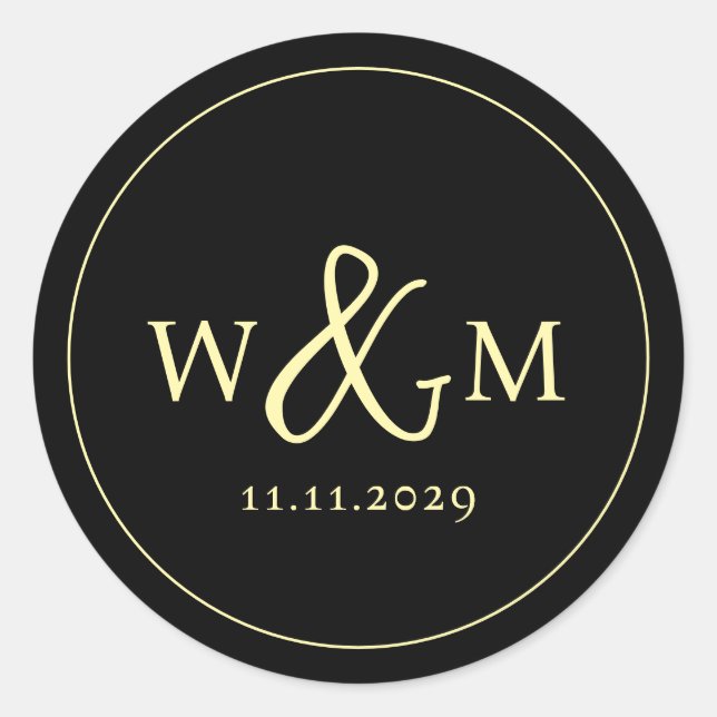 Simple Elegant Modern Monogrammed Wedding Classic Round Sticker (Front)