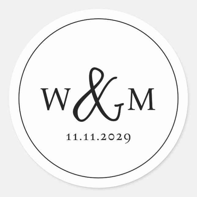 Simple Elegant Modern Monogrammed Wedding Classic Round Sticker (Front)
