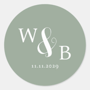 Simple Elegant Modern Monogrammed Wedding Classic Round Sticker