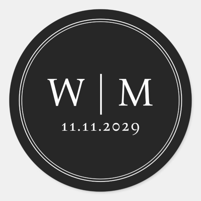 Simple Elegant Modern Monogrammed Wedding Classic Round Sticker (Front)