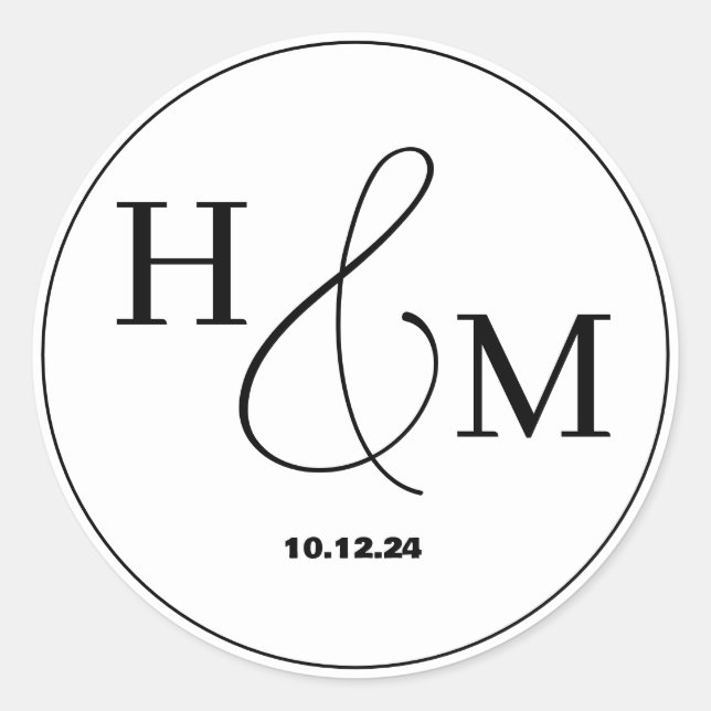 Simple Elegant Modern Monogrammed Wedding Classic Round Sticker (Front)