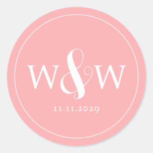 Simple Elegant Modern Monogrammed Wedding Classic Round Sticker