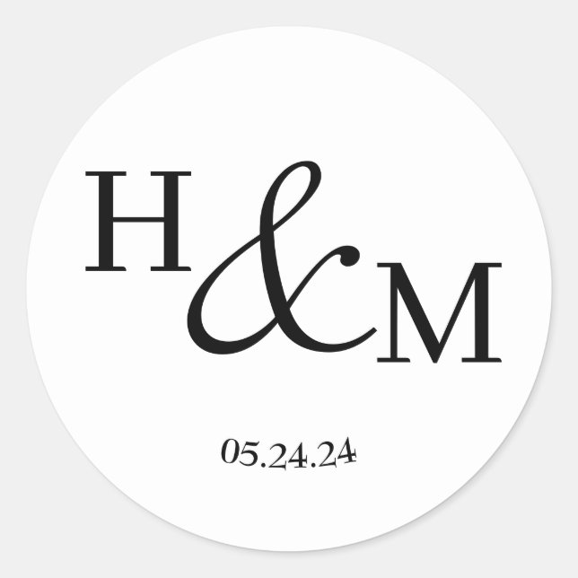 Simple Elegant Modern Monogrammed Wedding Classic Round Sticker (Front)