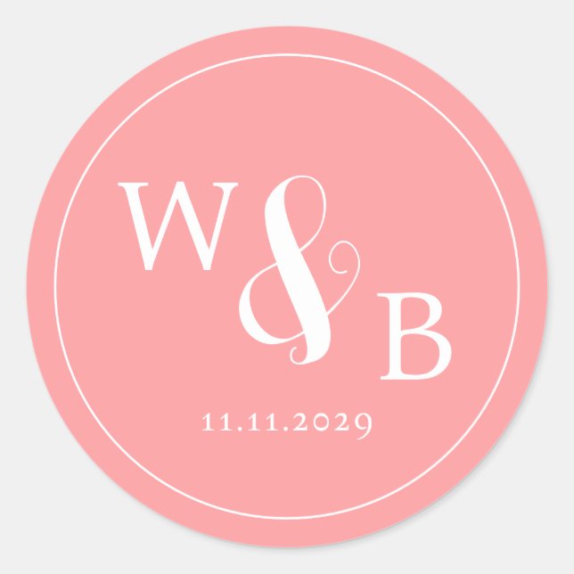 Simple Elegant Modern Monogrammed Wedding Classic Round Sticker (Front)