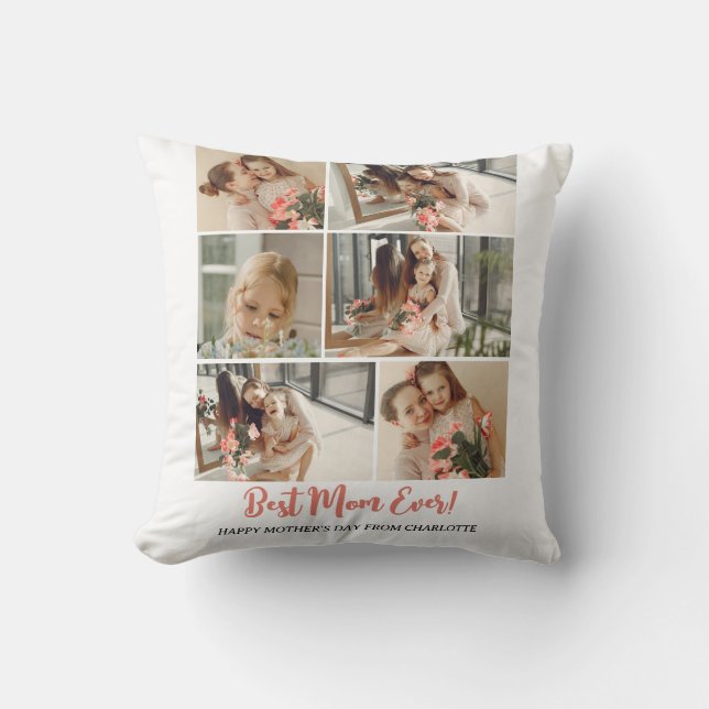 Simple Elegant Modern Mothers Day Photo Collage Cushion (Front)