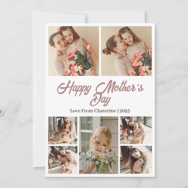 Simple Elegant Modern Mothers Day Photo Collage Holiday Card (Front)