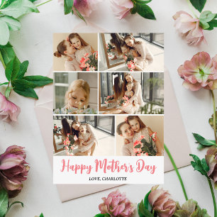 Simple Elegant Modern Mothers Day Photo Collage Holiday Card