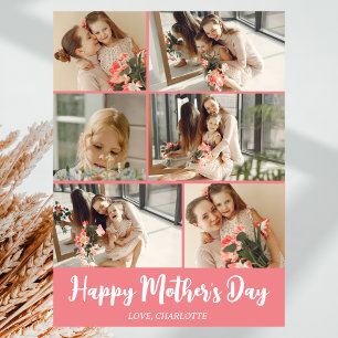 Simple Elegant Modern Mothers Day Photo Collage Holiday Card