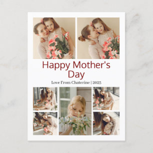 Simple Elegant Modern Mothers Day Photo Collage Holiday Postcard