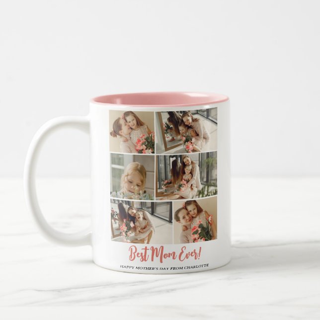 Simple Elegant Modern Mothers Day Photo Collage Two-Tone Coffee Mug (Left)
