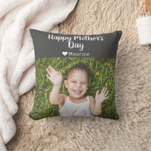 Simple Elegant Modern Mothers Day Photo Name Cushion