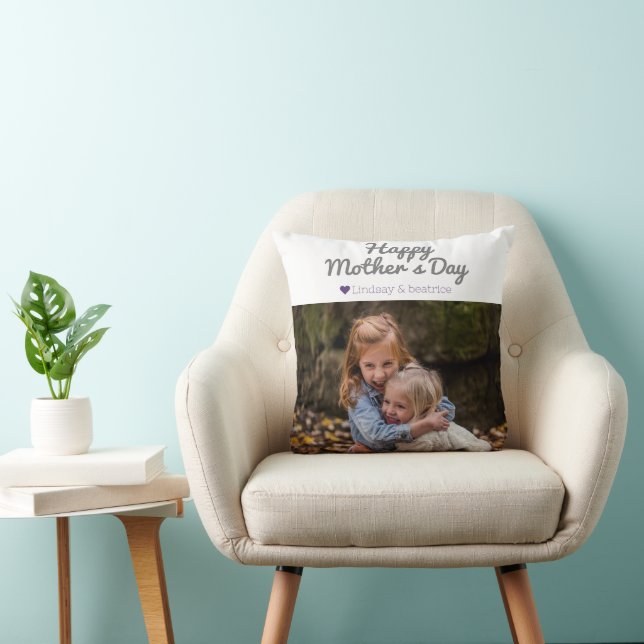 Simple Elegant Modern Mothers Day Photo Name Cushion (Chair)