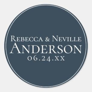 Simple Elegant Modern Navy Blue Text Wedding Classic Round Sticker