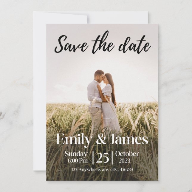 Simple Elegant Modern Photo Wedding Save the Date  Invitation (Front)