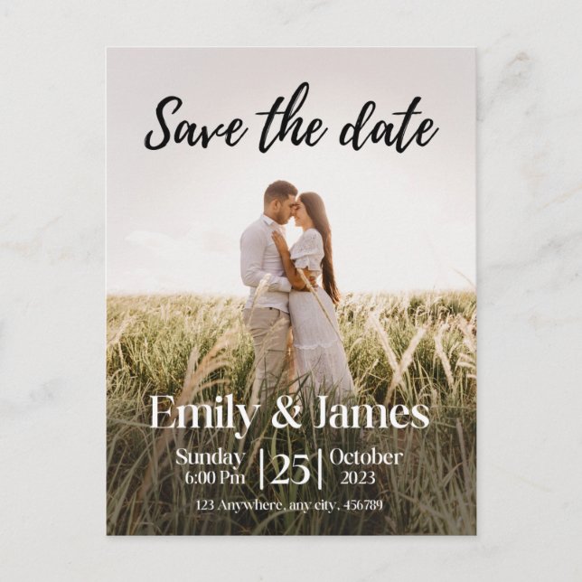 Simple Elegant Modern Photo Wedding Save the Date  Invitation Postcard (Front)
