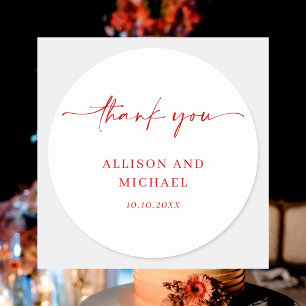 Simple Elegant Modern Red & White Minimal Wedding Classic Round Sticker