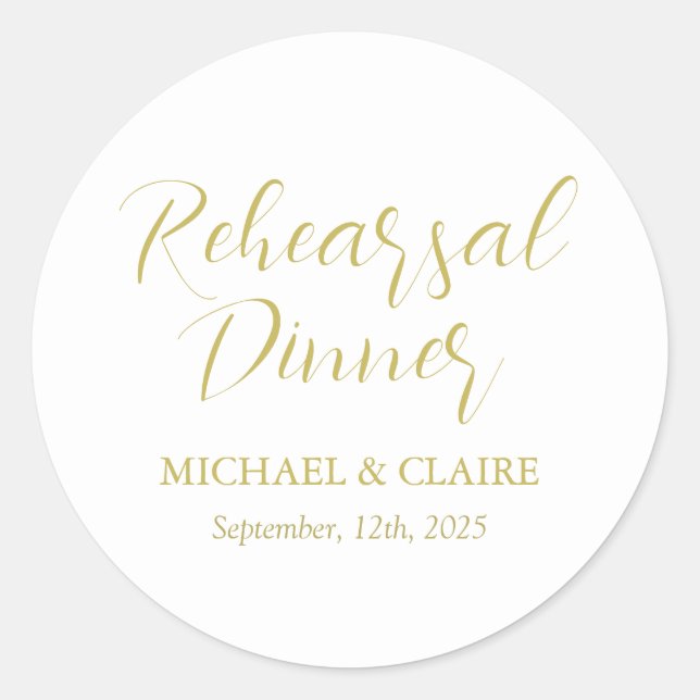 Simple Elegant Modern Rehearsal Dinner Wedding Classic Round Sticker (Front)