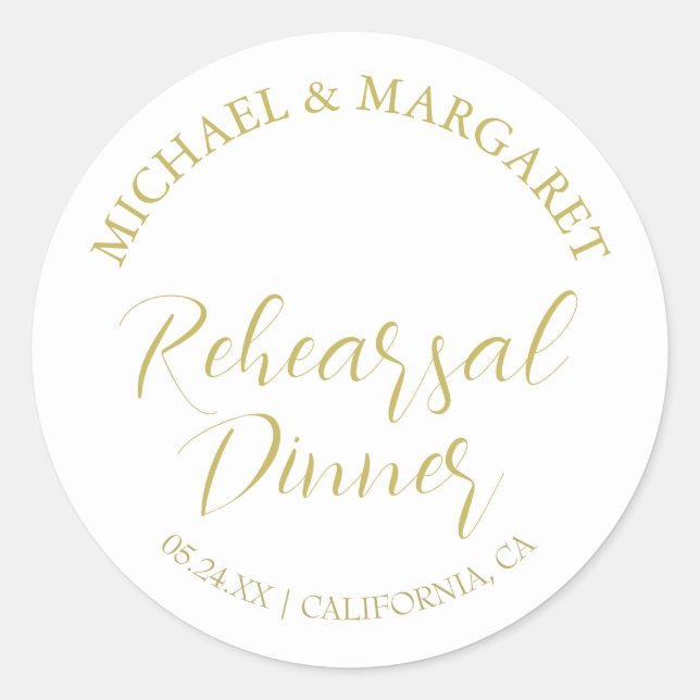 Simple Elegant Modern Rehearsal Dinner Wedding Classic Round Sticker (Front)