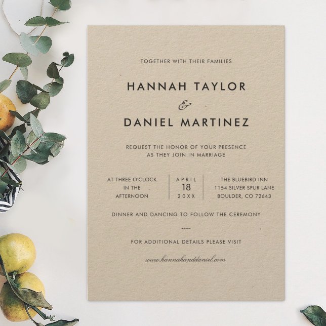 Simple Elegant Modern Rustic Brown Kraft Wedding Invitation (Creator Uploaded)