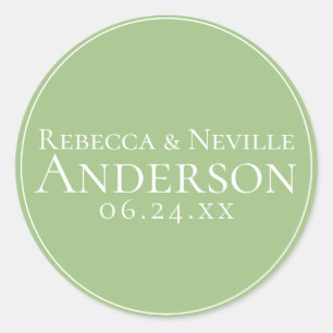 Simple Elegant Modern Sage Text Wedding Classic Round Sticker