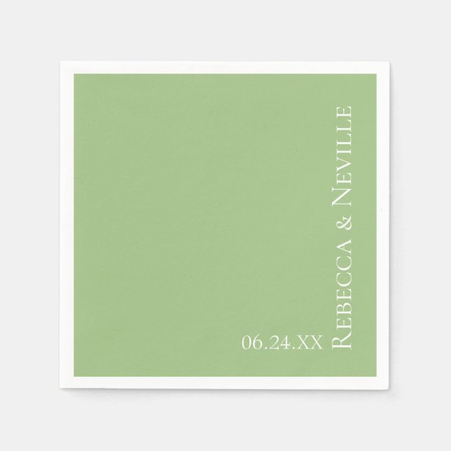 Simple Elegant Modern Sage Text Wedding Napkin (Front)