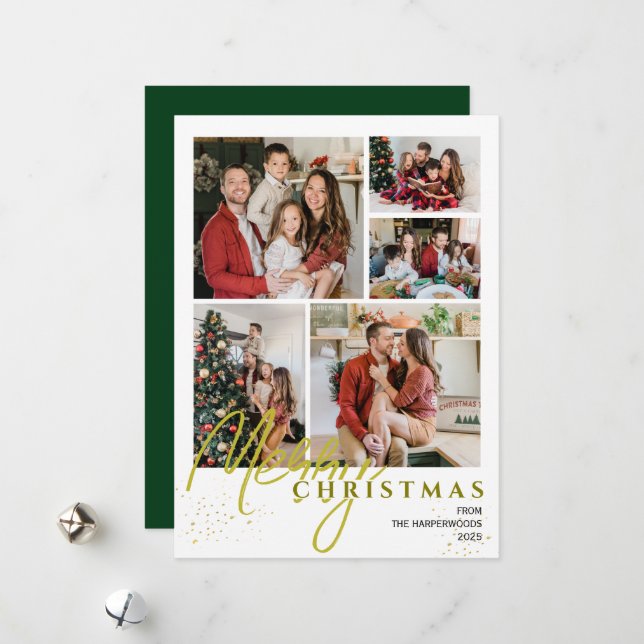  Simple Elegant modern Script 5 photo Christmas Holiday Card (Front/Back In Situ)
