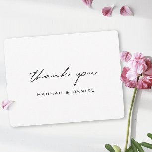 Simple Elegant Modern Script Black White Wedding Thank You Card