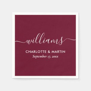 Simple Elegant Modern Script Burgundy Wedding Napkin