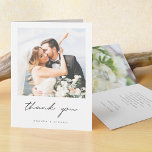 Simple Elegant Modern Script Custom Photo Wedding Thank You Card<br><div class="desc">This simple, chic photo wedding thank you card template features a crisp, modern design. We've chosen a modern script in black for 'thank you' on the front. This part of the design can't be altered. But you can change the color and font of any other text to suit your style....</div>