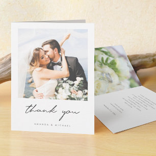 Simple Elegant Modern Script Custom Photo Wedding Thank You Card