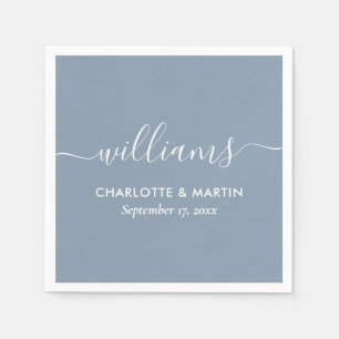 Simple Elegant Modern Script Dusty Blue Wedding Napkin