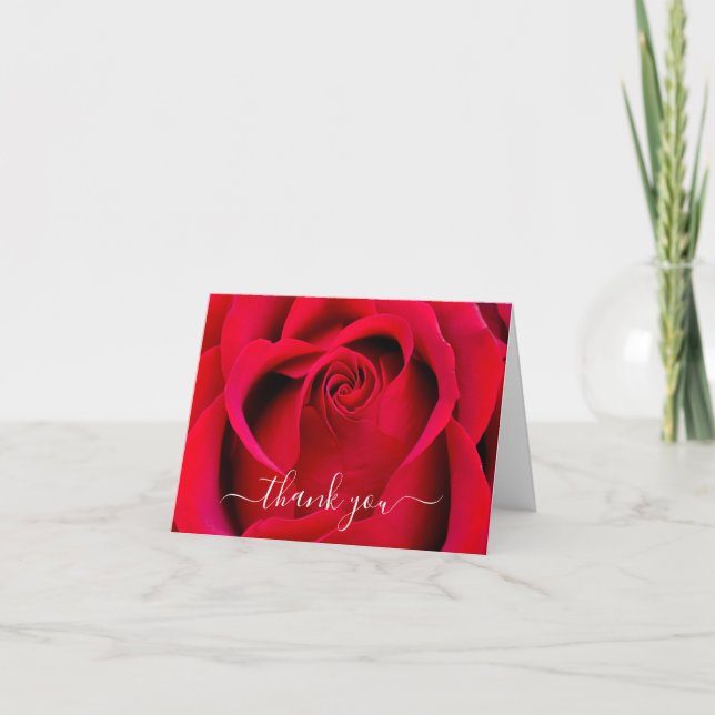 Simple Elegant Modern Script Floral Rose Wedding T Thank You Card (Front)